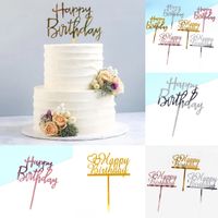 Wholesale Acrylic Cake Topper Gold Flash Cake Topper Happy Birthday Party New Year Decoration For Home Party Supplies Cupcake Topper