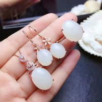 Wholesale MeiBaPJ Classic Natural White Nephrite Jade Gemstone Jewelry Set Real Sterling Silver Pieces Siut Fine For Women Bracelet Earrings