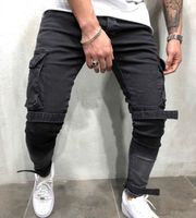 Wholesale Skinny Biker Jeans Men Multi pocket Bandage Slim Cargo Joggers trousers for Men Motorcycle Hip hop Streetwear Swag Denim Pants
