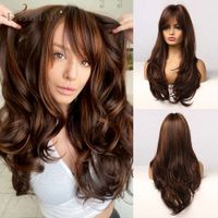 Wholesale Easihair Black Brown Golden Highlight Wigs Long Wavy Synthetic Hair Wigs With Pony Heat ristant Cosplay Wigs For Black Women