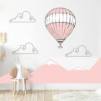 Wholesale Large Pink Mountain Hot Air Balloon Removable Wall Decals Nursery Girls Art Stickers Wallpaper Posters Bedroom Gift Home Decor