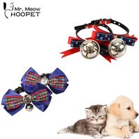 Wholesale Hoopet Cat Dog Collar Leather Necktie Bowknot Adjustable Large Bell Tie British Style Cute Quality PU Collars Leads