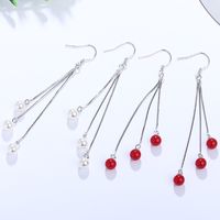 Wholesale S925 Sterling Silver Earrings Pearl Long Tassel Temperament Small Red Bean Super Fairy Versatile Line Ear Hook