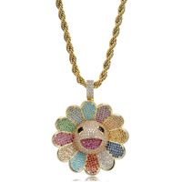 Wholesale Sunflower Rotating Pendant Necklace with Multi color Micro Zircon Full Set K Gold Plated Chain Necklaces Pendants for Women and men Jewelry