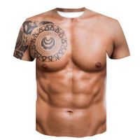Wholesale Men s T Shirts Trendy Short Sleeve Funny Muscle Tattoo Printing T Shirt Fashion Muscular Hunk Three dimensional Digital Tee