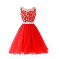 Wholesale Modest Affordable Red A line Mini Tulle Prom Dress Beautiful Sweet Cocktail Party Dress Homecoming Dresses Beads Sequins