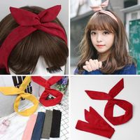 Wholesale Retro Suede Solid Color Rabbit Ears Headband For Women Cross Bow Hairband Fashion Hair Accessories Metal Wire Red Pink Ties