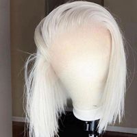 Wholesale Lace Wigs Short Icy WHite Bob Human Hair Front x6 Frontal Free Style Remy Grey