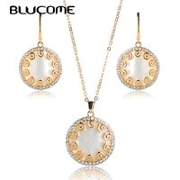 Wholesale Earrings Necklace Blucome Fashion Set Crystal Shell Hollow Out Copper Jewelry Sets Girls Women Party Wedding Birthday Souvenirs