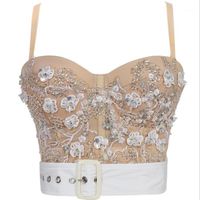 Wholesale Sexy Corset Tops Women Lace Beading Sashes Camis Crop Top To Wear Out Night Club Performance With Built In Bra P2298 Bustiers Corsets