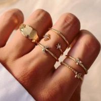 Wholesale Charms Moon Ring Sets for Women Luxury Rhinestone Gold Alloy Metal Open Ring Bohemian Jewelry