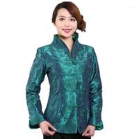 Wholesale Women s Jackets Blue Vintage Chinese Silk Satin Jacket Embroidery Coat Long Sleeves Flowers Size S M L XL XXL XXXL1