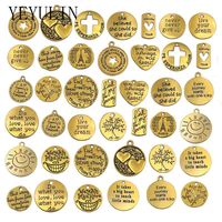 Wholesale Charms pack Gold Silver Color Circle English Letter Inspirational Tag Pendant For Women Men DIY Necklace Bracelet Jewelry
