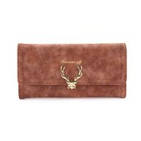 Wholesale New Fashion Trendy Cool PU wallet Leather Frosted Ladies Long Three Fold Deer Head Multi Card Position Zipper Buckle Wallet Clutch Purs