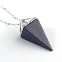 Wholesale Pendant Necklaces Blue Sand Stone Square Pyramid Silver Plated Necklace Rock Crystal Jewelry