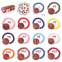 Wholesale 2022 Mother s Day Beaded bracelet for ladies holiday gift Personalized Laser Monogram Blank Disc Wooden Beads Stretch Bracelet YWJHMY000518