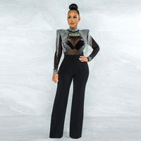 Wholesale Women s Jumpsuits Rompers Elegant Black Rhinestone Embellishment Wide Leg Chic Womens Sequins Fringed Bodycon Birthday Outfits