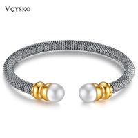 Wholesale Products Stainless Steel Fashion Jewelry Twisted Line C Type Adjustable Size Bangles Pearl Bracelets For Women Bangle