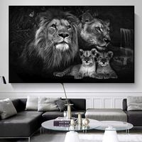 Wholesale Black and White Animal Art Canvas Painting Baby Lion Family Poster and Prints Wall Art Picture for Living Room Home Decor Cuadros No Frame
