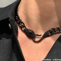 Wholesale Chains Snake Necklace Women Fashion Trend Man Cool Sexy Punk Black White Metal Simulation Diamond Party Club Model Adornment Jewelry