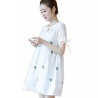 Wholesale Maternity Dresses Summer Dress Clothes For Pregnant Women Loose Linen Embroidery Pregnancy Woman