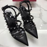 Wholesale New Nude Women Pumps Shoes Ladies Sexy Rivets High Heels Shoes Fashion Buckle Studded Stiletto Sandals with Box