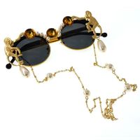Wholesale Sunglasses Gold Monkey Baroque Women Brand Retro Leopard Beach Metal Chain Pearl Cat Eye Ladies Sun Glasses Lunette Soleil Femme