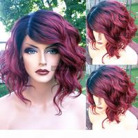 Wholesale Bob Style Two Tone B J Burgundy Ombre Human Hair Lace Front Wig Short Bob Wine Red Full Lace Wig