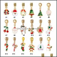 Wholesale Charms Jewelry Findings Components Christmas Enamel Large Hole Beads Charm Tree Santa Claus Garland Bell Pendant For Bracelet Fashion Maki