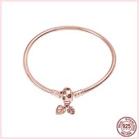 Wholesale 100 Real Sterling Silver Rose Gold Leaf Moment Snake Chain Fit Pandora Beads Charm Bracelet Ladies Birthday Gift