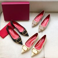 Wholesale 2021 Luxury Designer Dress Shoes Pointed Toe V Sandals Shaped Metal Buckle Single Stiletto Black Leather Hollow Sexy Slippers With Box