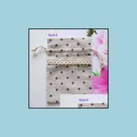 Wholesale Pouches Bags Packaging Display Black Dot Lace Linen Favor Dstring Bag X13 Cm Pack Of Makeup Jewelry Jute Gift Pouch Drop Delivery