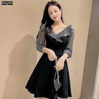Wholesale Casual Dresses Black Strapless Lace Glamorous Overlay Dress Women Autumn High Waist Sexy Sheer Mesh Flared Ladies Party