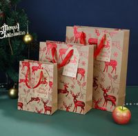 Wholesale Paper Christmas Gift Bag Candy Cookie Present Wraps Elk Tree Tag Handbag Durable Handles Party Goodie Packaging Bags Box Tote LLF11538