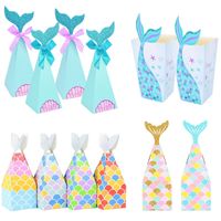 Wholesale Mermaid Tail Paper Candy Box Gift Bags Popcorn Boxes Kids Little Mermaid Birthday Party Decoration Baby Shower Supplies