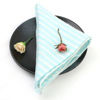 Wholesale Table Napkin Dinner Cloth Napkins x40cm Set Of Pack French Pre Washed Pure Linen Fabric White Sky Blue Striped Kitchen Style
