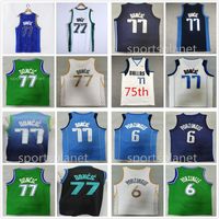Wholesale Mens Luka Vintage Doncic Basketball Jerseys dalla th city dirk nowitzki Top edition kristaps Porzingis Retro Shirts Blue Jersey