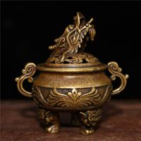 Wholesale 2 quot Chinese Pure Copper Hand Made Dragon s Head Small Incense Burner Censer Statues For Decoration Collection Ornaments Fragrance Lamps