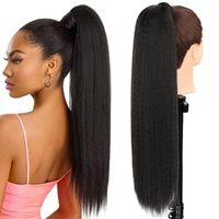Wholesale Synthetic Wigs AZIR Long Afro Puff Ponytail Hair Kinky Natural Straight Drawstring Ponytails With Clip Elastic Band