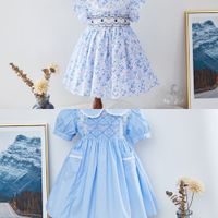 Wholesale Baby Girl Smocked Floral DrInfant Smock Frocks Children Spanish Boutique Clothes Baby Girl Spain Handmade Smocking Dresses X0509