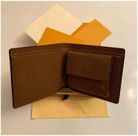 Wholesale Mens Women wallet marco card holder coin purse short wallets Genuine Leather lining brown letter check canvas purses