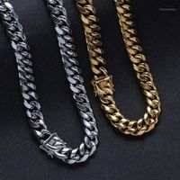 Wholesale 14mm Wide Strong Cool Silver Color Gold Stainless Steel Chunky Miami Cuban Chain Mens Womens Necklace Or Bracelet Punk Jewelry Chains