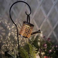 Wholesale Outdoor Solar Watering Can Ornament Lamp Art Light Decoration Hollow out Iron Shower LED Lights String Garden Decorations