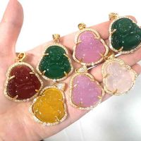 Wholesale Jialin jewelry ins Factory wholale natural S925 sier Maitreya agate ladi cz pink jade buddha pendant necklace