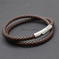 Wholesale Charm Bracelets Engrave Logo Design Multi layers Handmade Braided Leather Bracelet Bangle For Men Stainless Steel Fashion Bangles