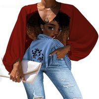 Wholesale Women s Blouses Shirts Nopersonality African Girls Pattern Plus Size Fashion Oversized Women Chiffon Blouse Puff Sleeve Loose Tops Sh