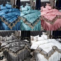 Wholesale 2021 white bedding sets cover lace edge queen bed comforters sets pillow cases luxury king size bedding sets home decoration R2