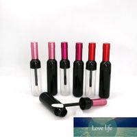 Wholesale 8 ml Red Wine Bottle Plastic Clear Lipgloss Empty Tube Cosmetic Creative Black Lip Gloss Packaging Container with Stopper