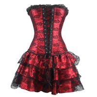 Wholesale Bustiers Corsets Women s Gothic Lace Trim Corset Dress Sexy Floral And With Mini Tutu Skirt Black Purple Red Green