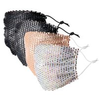 Wholesale Diamond encrusted square diamond face mask designer mesh black pink colorful diamonds masks flash decorative rhinestone breathable veil facemask